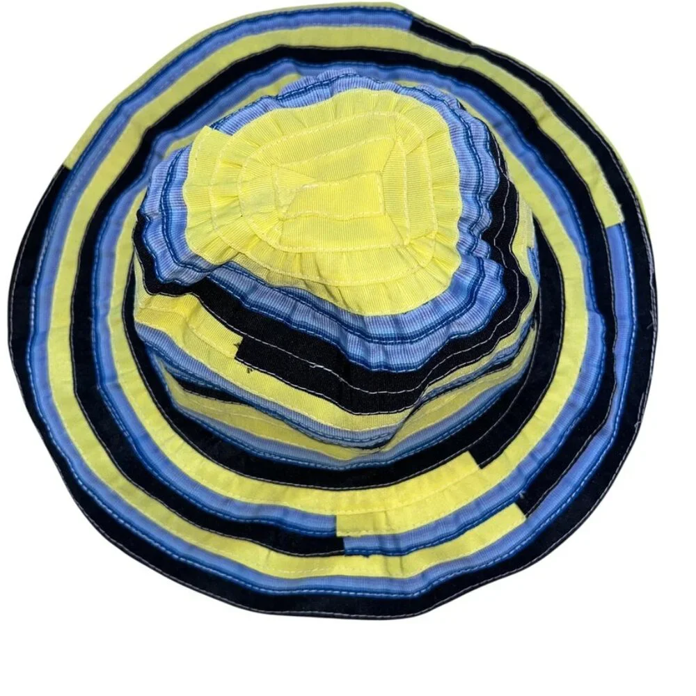 Hat MIMCO  blue yellow stripes bucket fabric NEW